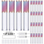 AMORIX 24 Pack Rainbow Lip Gloss Tubes with Wand 5ml Empty Lip Gloss Containers Lipgloss Bottles with Stoppers + 2pcs Syringes for DIY Lip Gloss Balm