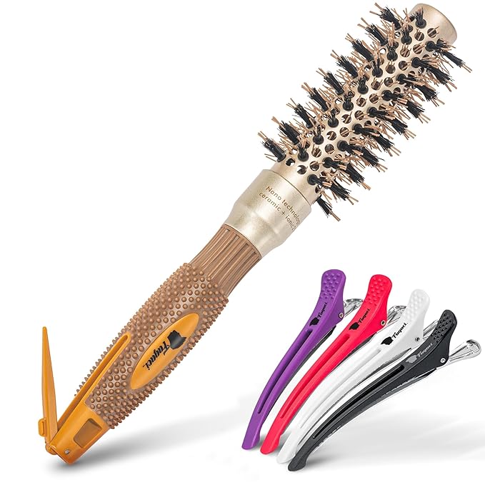 Fagaci Small Round Brush with Natural Boar Bristle for Blow Drying, Hair Styling, and Volume | Nano Technology Ceramic + Ionic for Healthy Hair