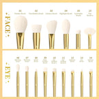 DUcare Makeup Brushes 15Pcs Makeup Brush Set with Holder Premium Synthetic Powder Foundation Contour Blush Concealer Eye Shadow Blending Liner Make Up Brush Kit gold-silver