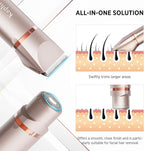 Electric Bikini Trimer Shaver Women: 2 in 1 IPX7 Waterproof Wet & Dry Use Body Hair Trimmer and Facial Hair Remover - Rechargeable Hair Removal Kit for Bikini Underarm Leg Arm Body Face