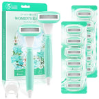 DreamGenius Razors for Women Include 2 Non-Slip Handles and 14 Blade Refills with a Shower Holder, 5 Premium Blades Women's Razors for Shaving with 360° Lubrication Reduces Irritation, Green