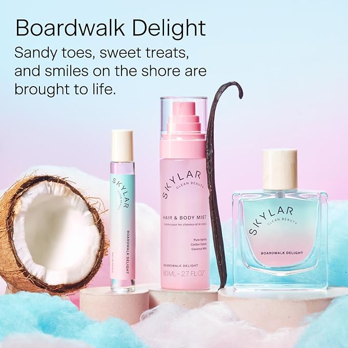 Skylar Boardwalk Delight Hair & Body Mist | Hypoallergenic & Clean Fragrance | Vegan, Cruelty Free, and Safe For Sensitive Skin | 80 ML, 2.7 Fl Oz