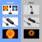 Amuou Sunset Lamp and Rainbow Lights,2 Colors in 1 Projector Sunset Light with 7 Levels of Adjustable 180 Degree Rotation Projection Led Night Light for Photography, Selfie, Tiktok and Home Decor