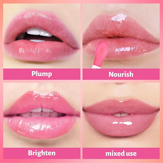 UCANBE 3 Color Shimmery Lip Oil Gloss - Luxurious Radiant Hydrating Tinted Lip Glow (Coral/Gold/Raspberry), Non-Sticky Shiny Lip Plumper Top Gloss for All-Day Wear and Comfort