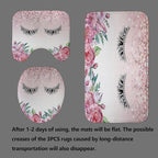 4PCS Diamond Eyelash Shower Curtain Set, Rustic Flower Botanical Bouquet Confetti Girly Makeup Fashion Bathroom Decor Waterproof Fabric Shower Curtain Non-Slip Bath Mat Toilet Rug, Pink Floral
