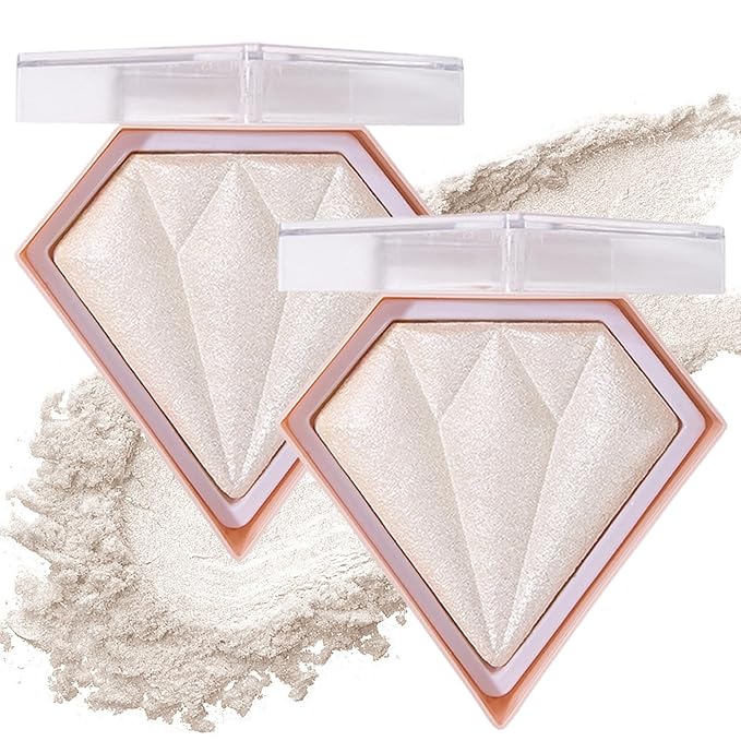 2PCS Pearl White Highlighter Makeup Palette Face Powder Highlighters Iluminadores De Maquillaje Shimmer Glitter Diamond Highlighter Contour Powder Makeup Palette