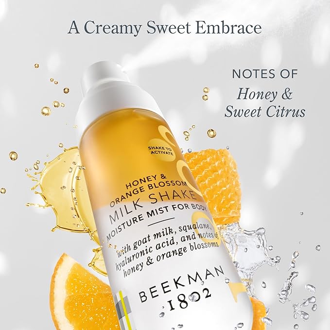 Beekman 1802 Honey & Orange Blossom Milk Shake - Body Mist - 2.0 fl. oz - With Hyaluronic Acid & Jojoba Oil - Instantly Moisturizes, Hydrates & Softens - Good for Sensitive Skin - Cruelty Free