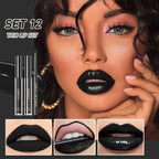 QiBest 3-in-1 Black Lipstick Set for Halloween & Goth Makeup, Matte Liquid Lipstick + Lip Gloss + Gel Lip Liner Pencil Lip Kit for 24 Hours Long Lasting & Waterproof Gothic Lip Makeup (Black Magic)