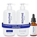 Routine Wellness Shampoo and Conditioner Set and Hair Serum for Thinning Hair - DHT Blocker Women & Men - Color Safe Shampoo for Hair Loss & Hair Growth - Unscented Set + Serum