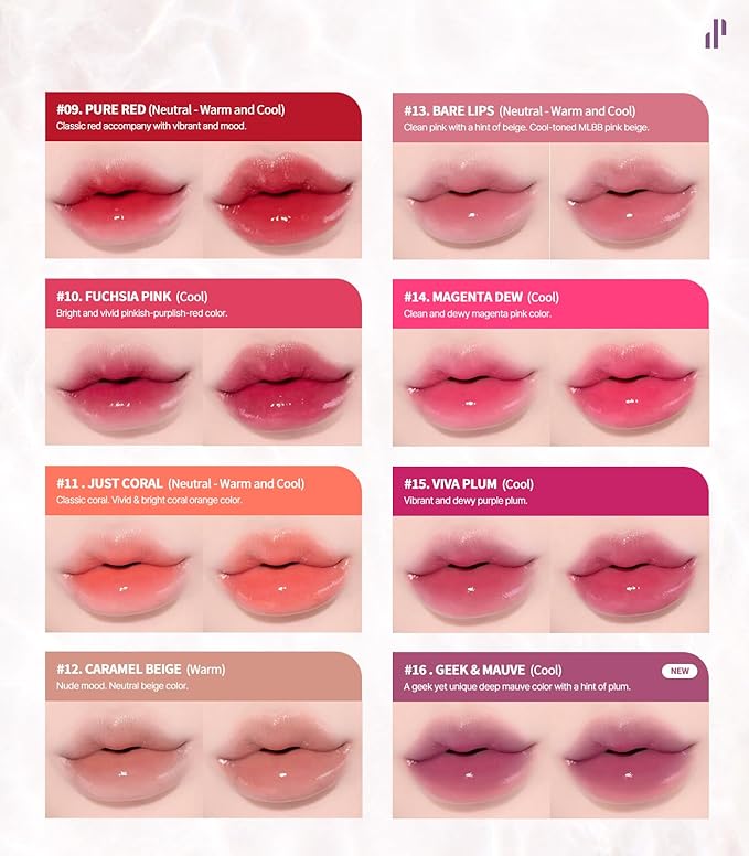 Heart Percent Dote On Mood Pure Glow Tint, Watery & Lightweight Moisturizing Lip Stain Long Lasting Liquid Lipstick 6.8g, #14. Magenta Dew