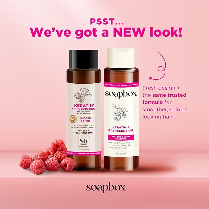 Soapbox Shine Boosting Keratin Shampoo & Conditioner Set with Argan Oil, Pack of 2 Harsh Sulfate & Paraben Free, Silicone Free, Color Safe, and Vegan Hair Products, 16 Ounces Each