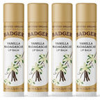 Badger - Classic Lip Balm, Vanilla Madagascar, Made with Organic Olive Oil, Beeswax & Rosemary, Certified Organic, Moisturizing Lip Balm, 0.15 oz (4 Pack)