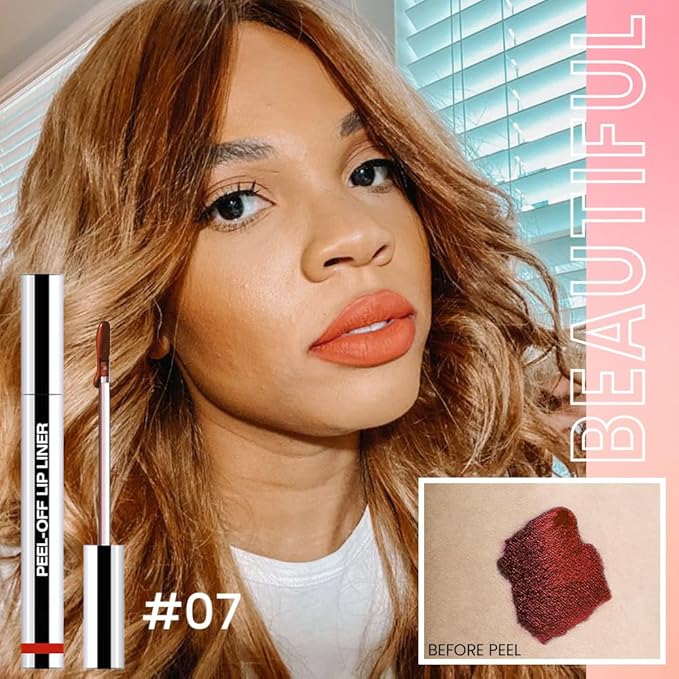 Matte Lip Gloss Stain-Peel Off Lip Liner Tattoo, Orange Red Lip Tint，Long Lasting Peel Off Lip Stain, Waterproof Transfer-proof Lip Mask Lip Liner Peel Off Lip Gloss,Stayn Lip Makeup. #07