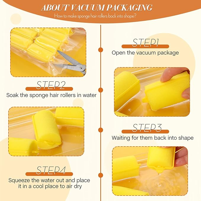 Geyoga 18 Pieces Sponge Hair Rollers Large Soft Foam Hair Styling Curlers Large Size Hairdressing Curlers for Women(1.4 x 2.6 Inches,Yellow)