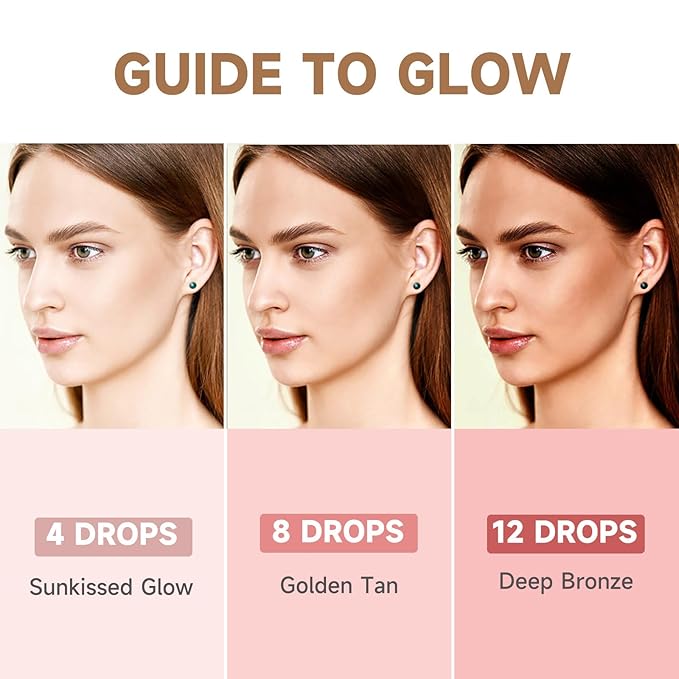 Face Tanning Drops to Add to Lotion,14 Day Long Lasting Effect Face Self Tanner Bronzing Drops, Natural Organic Ingredients, Quick Tan Drops, Self Tanning Drops for Face and Body