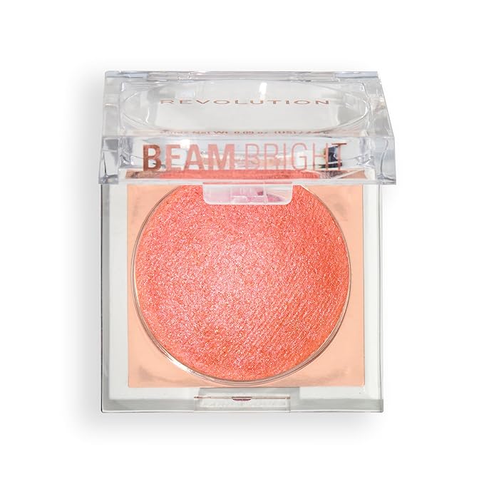 Revolution, Beam Bright Blush, Blendable & Buildable Face Powder Blush, Luminous Finish for Radiant Cheeks, Vegan & Cruelty-Free, Peach Pop, 0.09 Oz