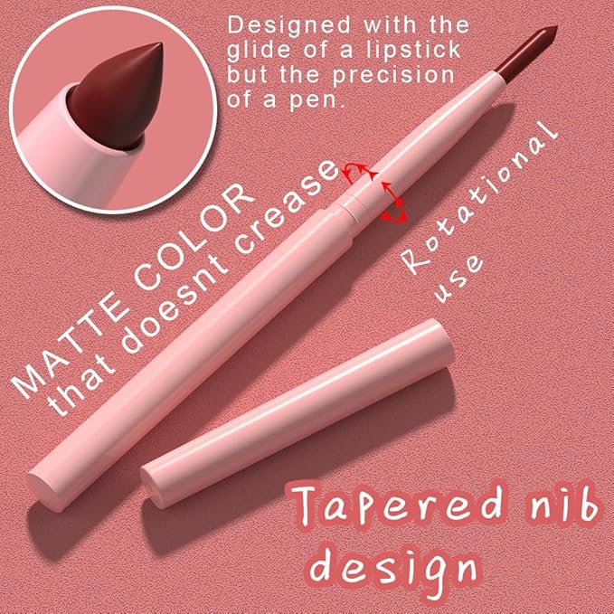 Silky Smooth Retractable Matte Lip Liner Pencil, Dark Red Lip Liner Long-Lasting Creamy Formula for Shaping & Sculpting Lips, Matte Velvet Pigmented Lip Liner Crayon Lipstick 11#