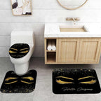 4PCS Unicorn Eyelash Shower Curtain Set, Luxury Gold Glitter Eyebrow Makeup Confetti Hello Gorgeous Glam Modern Fashion Black Women Bathroom Decor, Non-slip Bath Mat Toilet Rug, Gold Eyelash