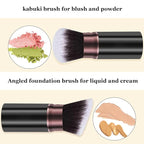 Retractable Makeup Brush, Travel Kabuki Powder Makeup Brush 2 Pack, Foundation Face Blush Brushes for Blending Liquid, Blush, Bronzer, Buffing, Sunscreen,Flawless Cosmetics