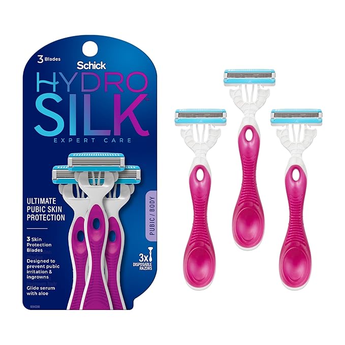 Schick Hydro Silk Ultimate Pubic Skin Protection, Disposable Razors for Women Sensitive Skin | Pubic Hair Razor for Women, Bikini Razor, Womens Razors Bikini Line, 3ct