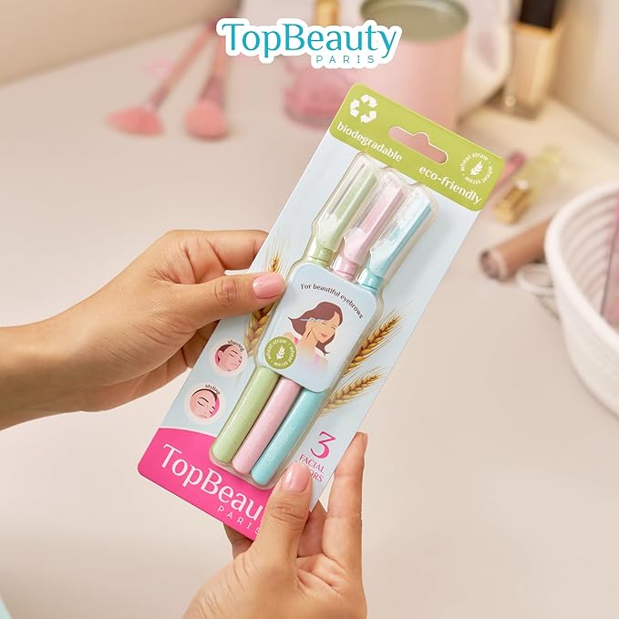 Paris Women Facial Eco Razors - 3 pcs per pack - Wheat Straw Eyebrow Razors - Multipurpose Facial Body Hair Peach Fuzz Removal Trimmer Shaver - Dermaplaning Tool - Protective Safety Cover