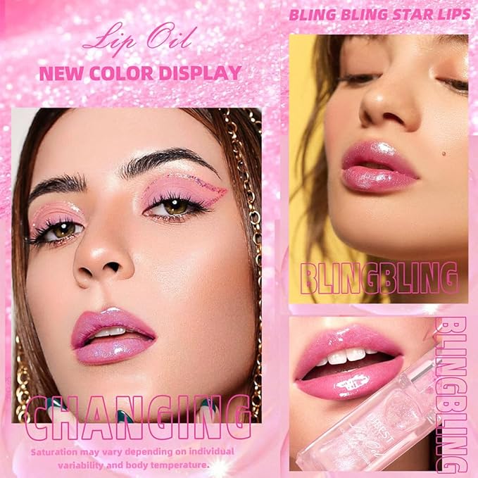 Hydrating Lip Gloss Transparent Lip Care,Magic Color Changing Moisturizing Lip Glow Oil Plumping Glimmer Glow Lipstick, Long Lasting Non-sticky Fresh Texture Lip Oil(Q2394-1#Change Color)
