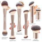 MAANGE 7pcs Makeup Brush Set Double Sided Kabuki Makeup Brushes Contour Brush for Foundation Liquid Powder Concealer Cream Cosmetics Bronzer Blending Blush Buffing Makeup Tools (Gold)