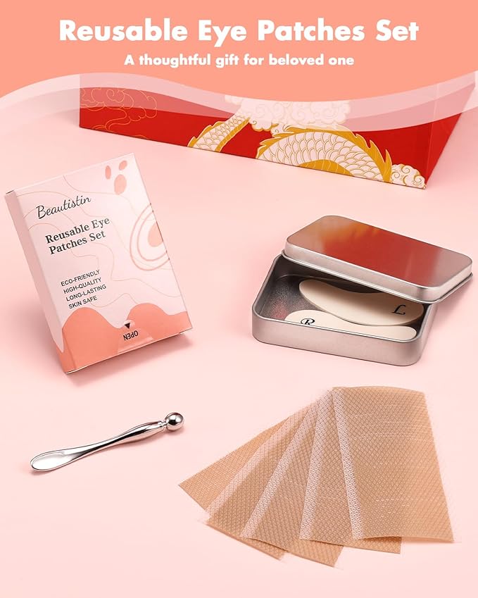 Under Eye Patches Silicone - Reusable Eye Patches + Silicone Fixing Tape Cuttable, Eye Wrinkle Patches, Reusable Eye Mask, Plump Fine Lines & Wrinkles, Eye Cream Applicator + Tin Case
