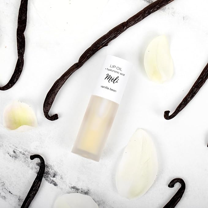 MÈLI Organic Lip Oil with Hyaluronic Acid | Clear Non-Sticky, Natural Lip Gloss, Moisturizing, Revitalizing and Rejuvenating (Vanilla Bean)