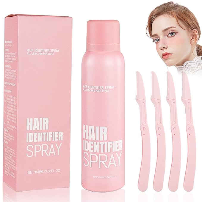 Hair Identification Spray for Facial Shaving - Removes hair and dead skin, Women's Facial Shaving Powder Spray - Moisturizing Skin Care Set, Suitable for sensitive skin/unisex, with 4 Razors (1Set)