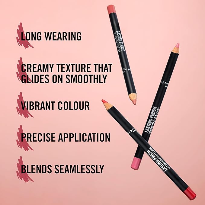 Rimmel Lasting Finish 8HR Soft Lip Liner Pencil - Vibrant, Blendable Formula to Lock Lipstick in Place for 8 Hours - 195 Sunset Pink, .04oz