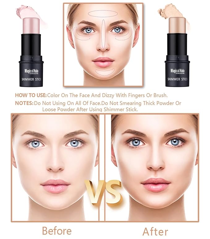 4 Pcs Cruelty-Free Waterproof Highlighter Makeup Sticks Shimmer