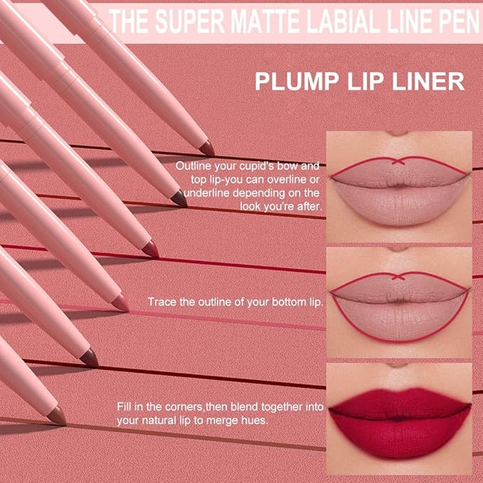 Silky Smooth Retractable Matte Lip Liner Pencil, Ruby Red Lip Liner Long-Lasting Creamy Formula for Shaping & Sculpting Lips, Matte Velvet Pigmented Lip Liner Crayon Lipstick 07#