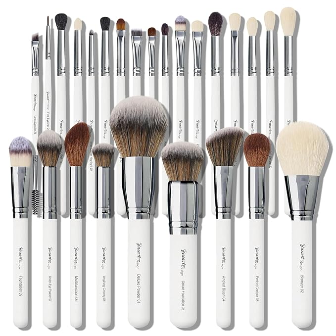 Professional Makeup Artist Brushes Set 26Pcs Real Natural Goat Hair Labeled White Makeup Brush Set with Foundation Powder blush concealer blending eyeshadow contour make up brushes set