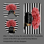 4PCS Hello Gorgeous Shower Curtain Set Watercolor Red Floral Black and White Striped Perfume Lipstick Makeup Vintage Modern Fashion Women Bathroom Decor Non-Slip Bath Mat Toilet Rug, Hydrangea