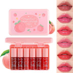 6 Colors Lip Tint Stain Set, Korean Lip Tint, Multi-use Lip and Cheek Tint Watery Lip Stain Long Lasting Waterproof, Lightweight, Non-sticky, High Pigment (Peach)