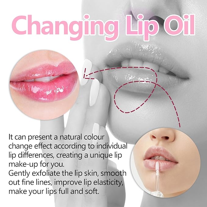 Magic Color Changing Lip Oil, Plumping Moisturizing Lip Gloss Oil, Long Lasting Nourishing Non-sticky Fresh Texture. (Pearlescent)