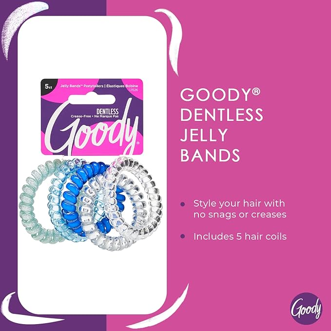 Goody Blue Trend Hair Coils - 5 Count - Dentless Jelly Bands Ponytailers for Women, Teens & Girls - Pain-Free Accessories for All Hair Types (Pack of 2)