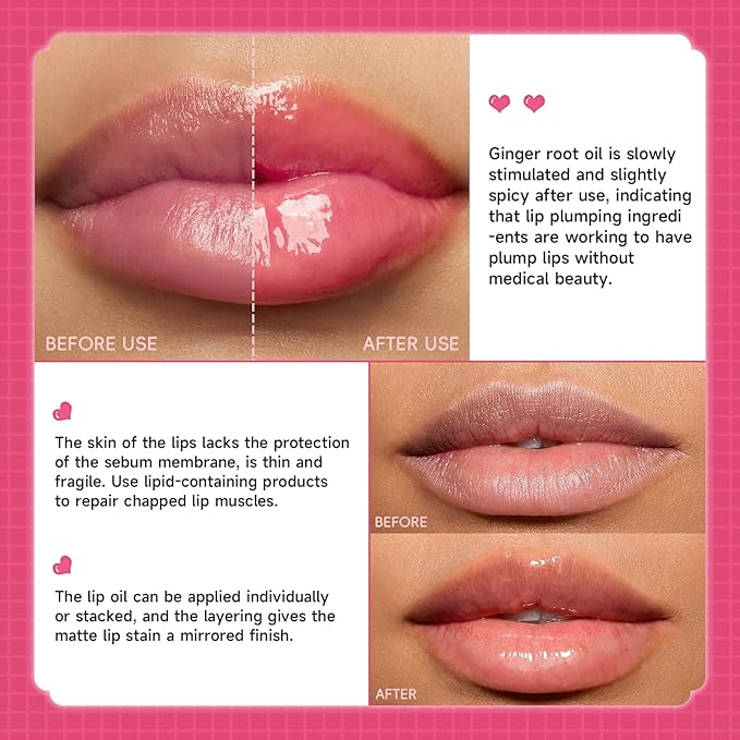 Lip Plumper Gloss High-Shine Liquid Lip Plumping Color, Long-Lasting Plumper Pout, Moisturizing, Non-Sticky With Natural Ginger Extract Portable 6 Colors (03#Peach)