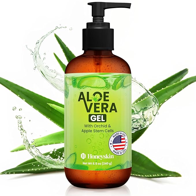 Honeyskin Soothing Aloe Vera Gel Made in the USA with Natural Ingredients - Give Yourself Relief From Sunburn and Dry Skin During the Hot Summer Days (8 Fl Oz)