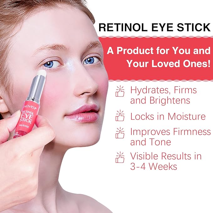 Retinol Eye Stick, Retinol Eye Cream for Dark Circles and Puffiness, Under Eye Cream Anti Aging, Eye Cream for Puffiness and Bags under Eyes, Brightening Eye Balm Reduces Fine Lines and Dark Circles