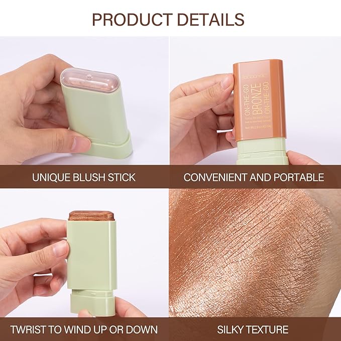 Cream Bronzer Stick,Contour Stick Facial Contouring Stick,Long Lasting Highlighter Waterproof Highlight Makeup,Buildable Shimmer Sparkle Face Bronzer Face Shaping,01 Warm Glow
