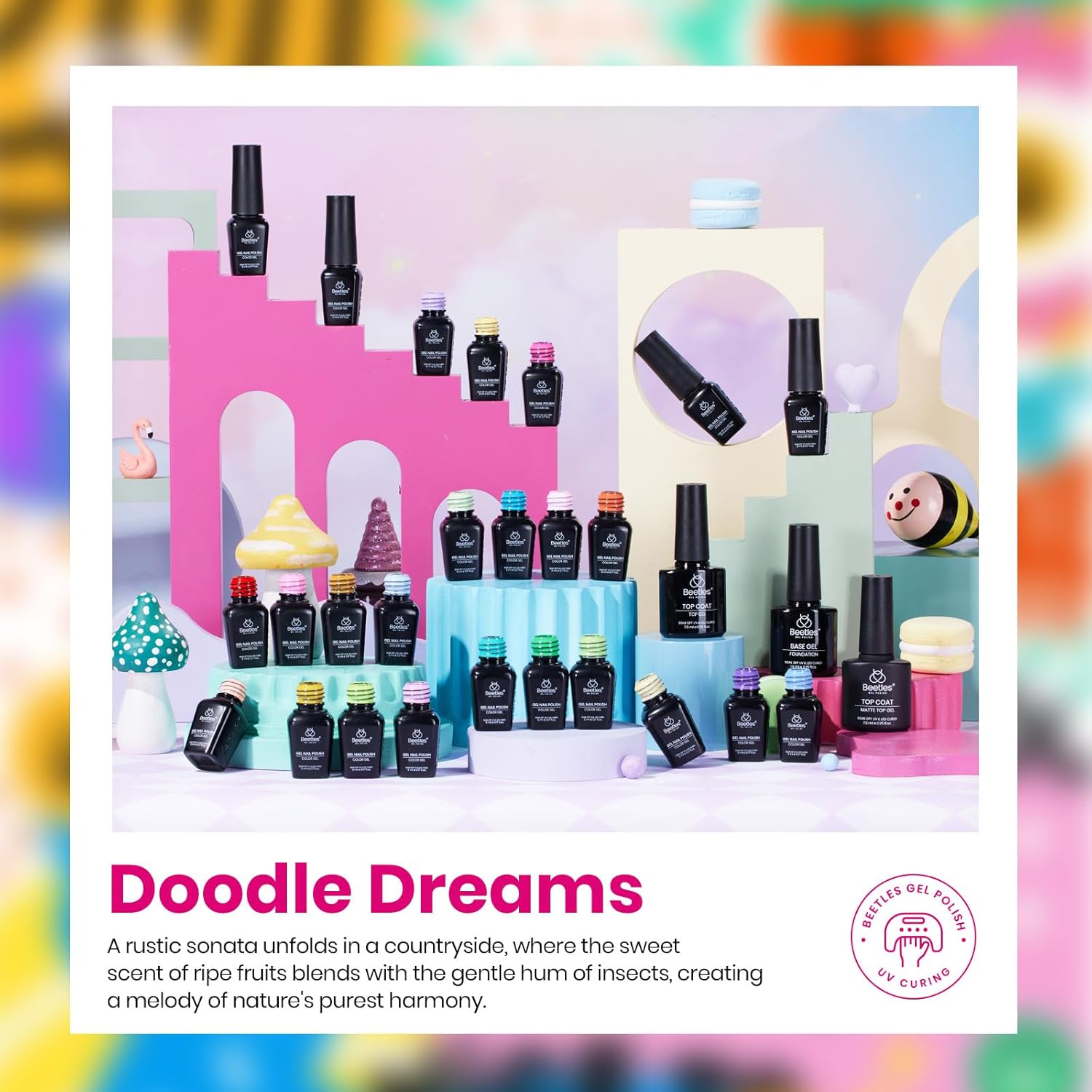 beetles Gel Polish Doodle Dreams - Gel Nail Polish Set Orange Red Purple Nude White Black Blue 25 Colors with Base Glossy Matte Top Coat UV LED Soak Of Gifts for Women Girls