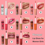 Brown Lip Gloss Women Girls Plumping Lip Gloss Glitter Tinted Lip gloss Oil Plumper Hydrating Long Lasting Moisturizing Non Sticky Makeup lip gloss (05# Nude Brown Shimmer)