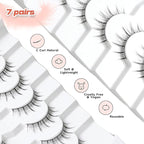 Manga Lashes Natural False Eyelashes 10MM Short Anime Lashes Thin Band Korean Lashes 3D Volume Strip Lashes Wispy Manhua Eyelashes 7 Pair Asian Lashes Siligli
