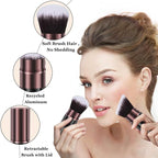 Retractable Makeup Brush, Travel Kabuki Powder Makeup Brush 2 Pack, Foundation Face Blush Brushes for Blending Liquid, Blush, Bronzer, Buffing, Sunscreen,Flawless Cosmetics