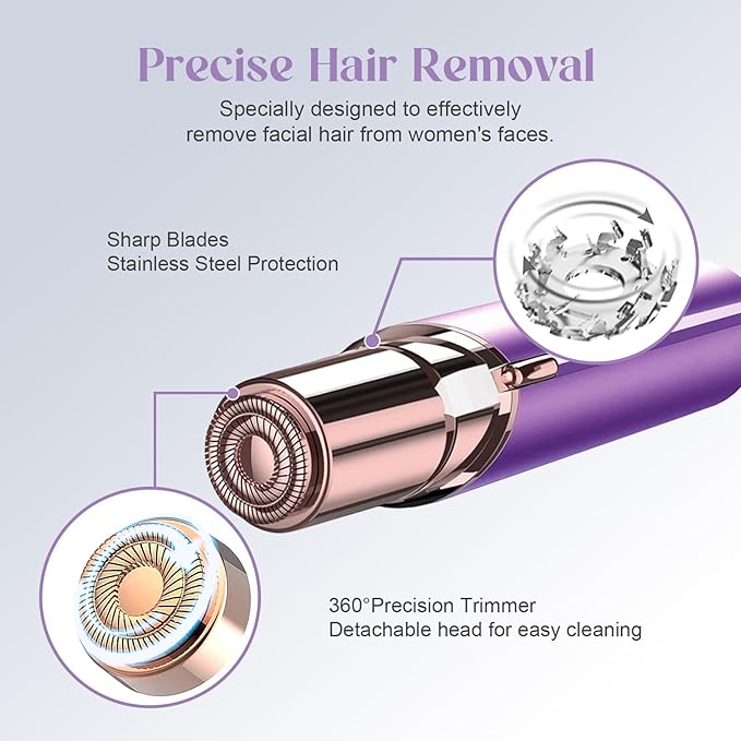 Battery Powered Facial Hair Remover for Women Lips, Chin, Neck, and Cheeks - Gentle and Pain with 2-pc Replacement Heads (Battery is not Included)