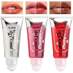 3Pcs Lip Plumper Gloss Set, Roll On Plumping Lip Oil Hydrating Glossy Lipstick Lip Care Serum Enhancer Nourishing Non-sticky High-Shine Lip Glass Mirror Glaze for Fuller Lips Mask Makeup-A