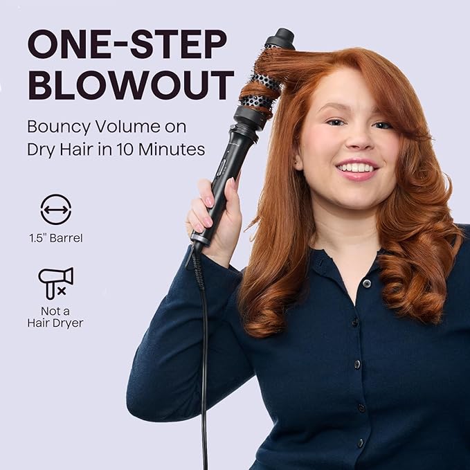 Wavytalk Thermal Brush, 1 1/2 inch Heated Round Brush with Detachable Head, Velvet Pouch and Dual Voltage for Travel, Easy to Create Blowout Look, Classic Black