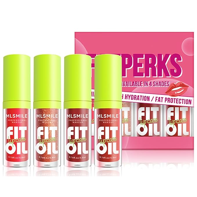 4 Colors Fat Oil Lip Gloss, Lip Oil Lip Glaze Hydrating Lip Glow Oil Big Brush Head Moisturizing Lip Gloss, Shiny Transparent Tinted Plumping Lip Oil Nourishing Non-sticky (B#)